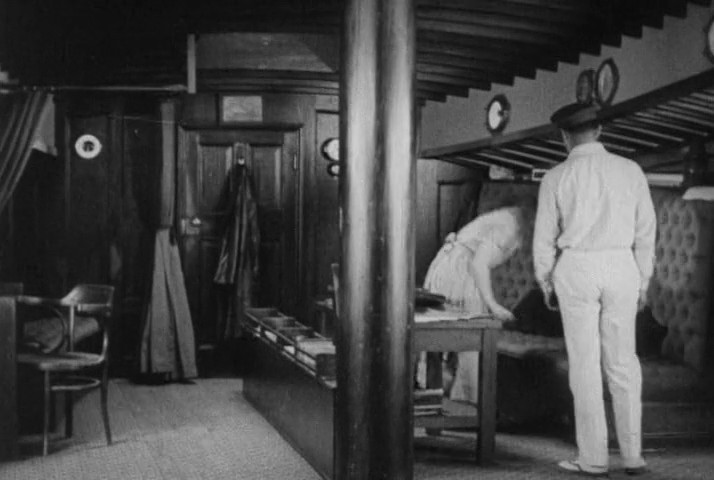 Main cabin saloon interior as staged for Wild Oranges, 1924