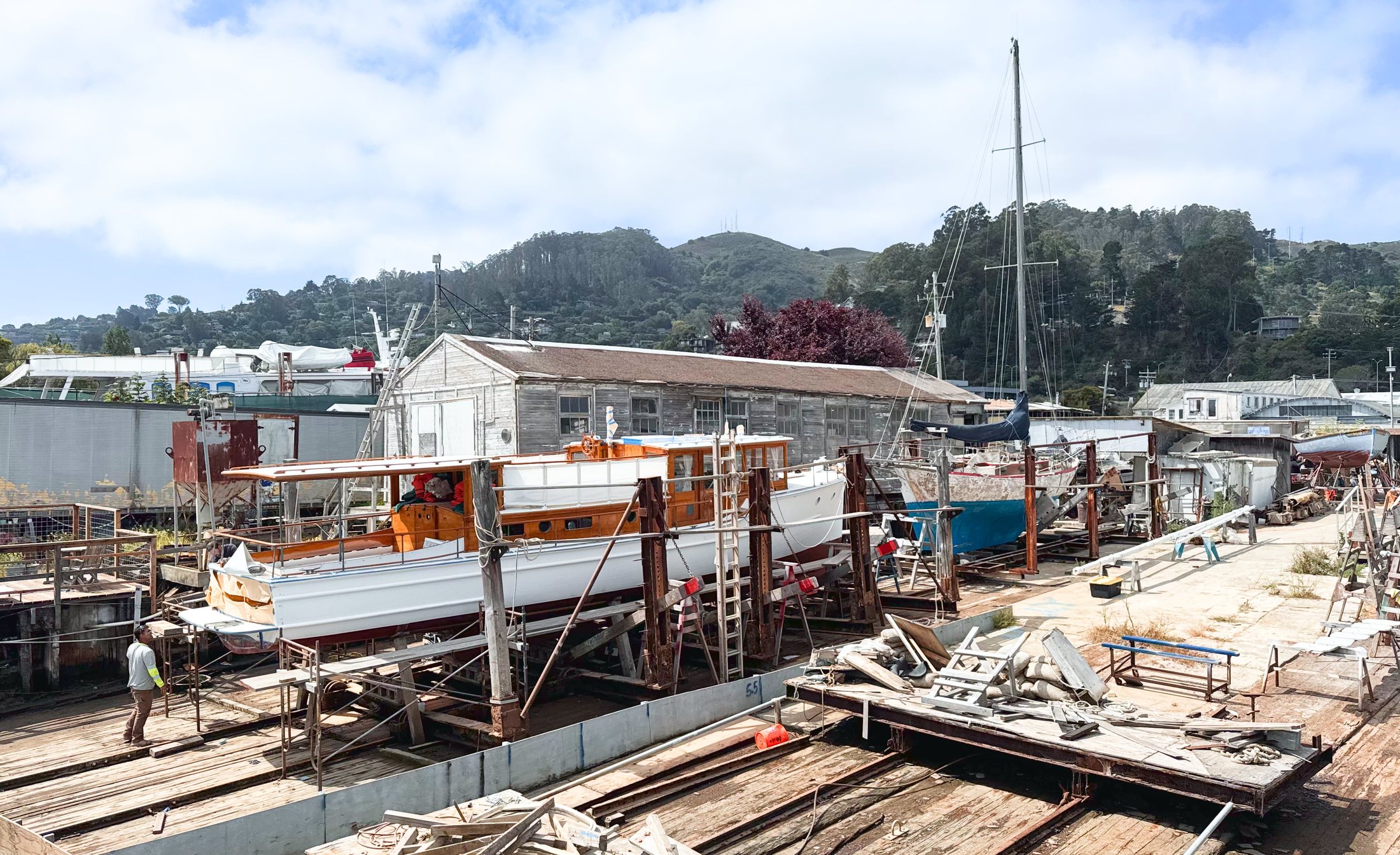 Boats hauled out at Richardson Bay Boatworks, Sausalito