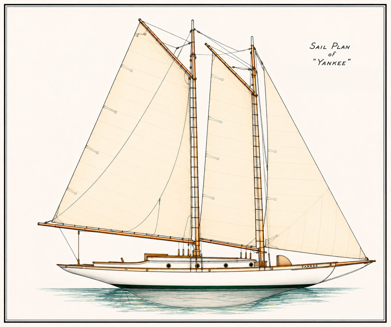 Sail plan of Yankee in her schooner rig, as she sails today